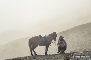 Indonesia Probolinggo Mount Bromo Caldera Fog Smoke Cowboy Horse Backpacking Backpacker Travel